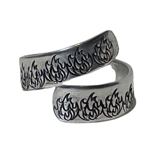 Handmade 8 stamped flame silver hypoallergenic aluminum adjustable‎ wrap ring